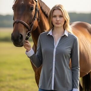 Fior Da Liso Women's Gray Button-Front Long Sleeve Shirt - Classic Collared Top